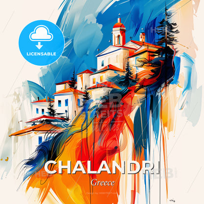 Vibrant Chalandri, Greece - A Painting Of A Building On A Hill - Square format print template