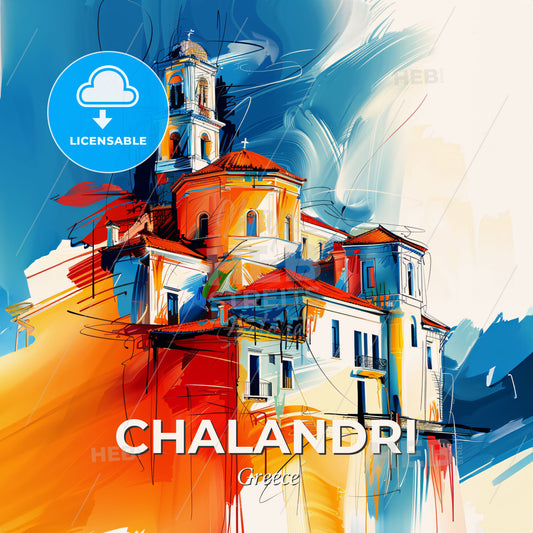 Vibrant Chalandri, Greece - A Painting Of A Building - Square format print template