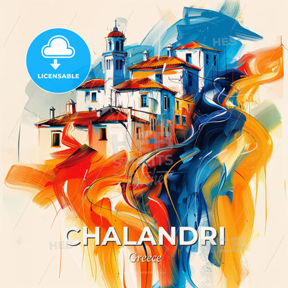 Vibrant Chalandri, Greece - A Painting Of A Building - Square format print template