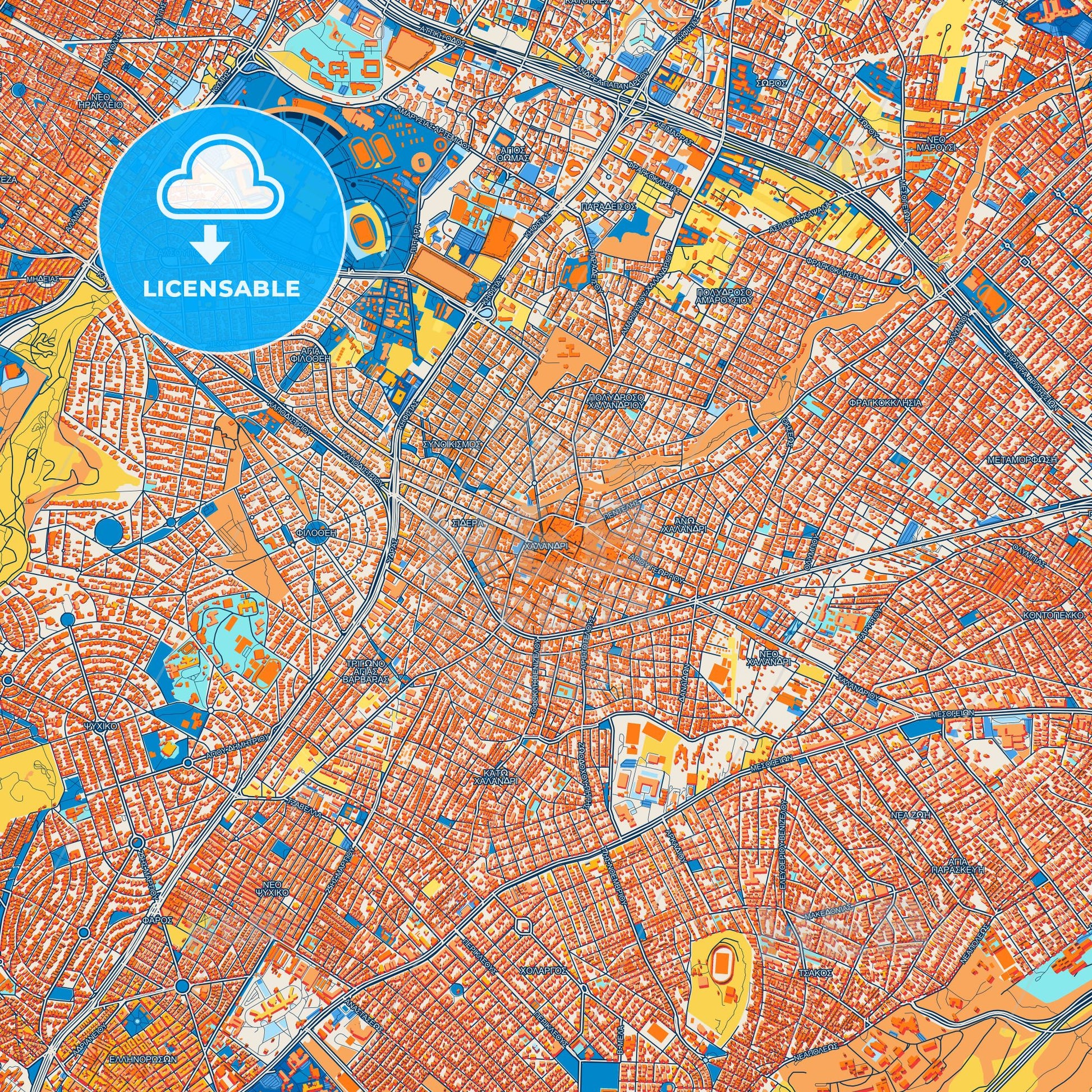 Colorful Chalandri Street Map with Labels and Buildings