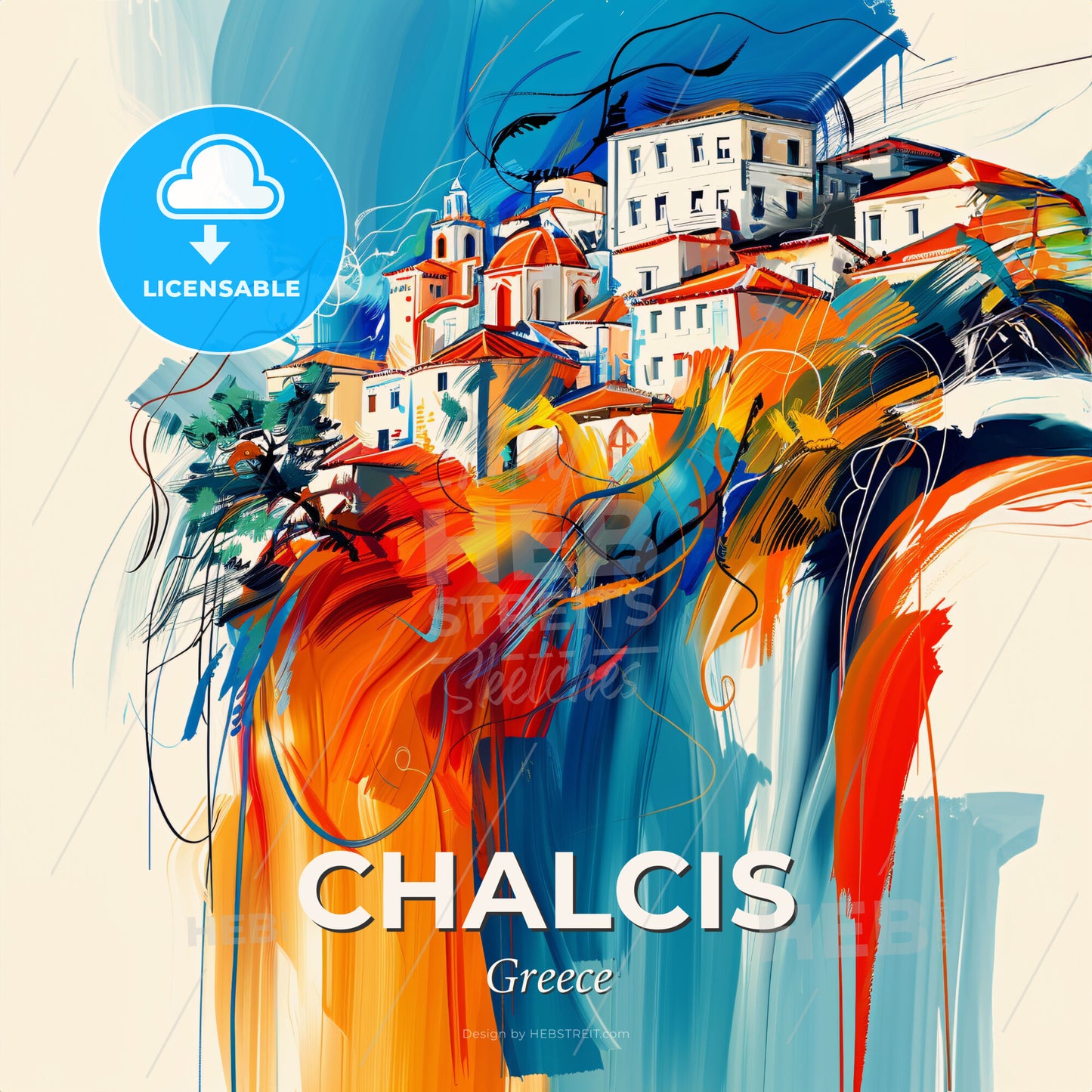 Vibrant Chalcis, Greece - A Painting Of A Town - Square format print template