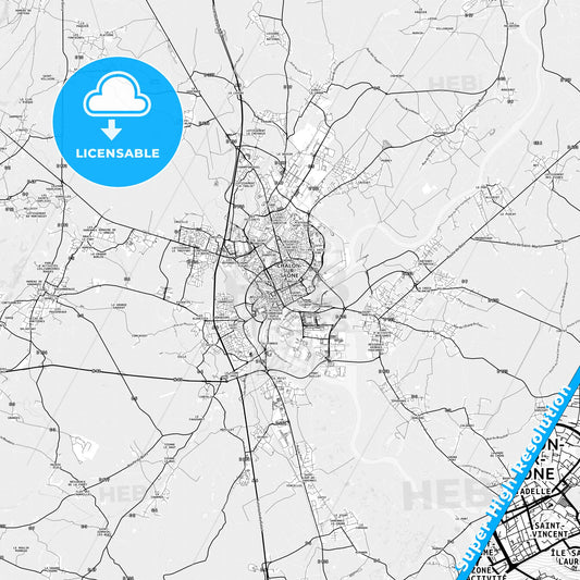 Chalon-sur-Saône, France light map with streetnames, citynames and districts