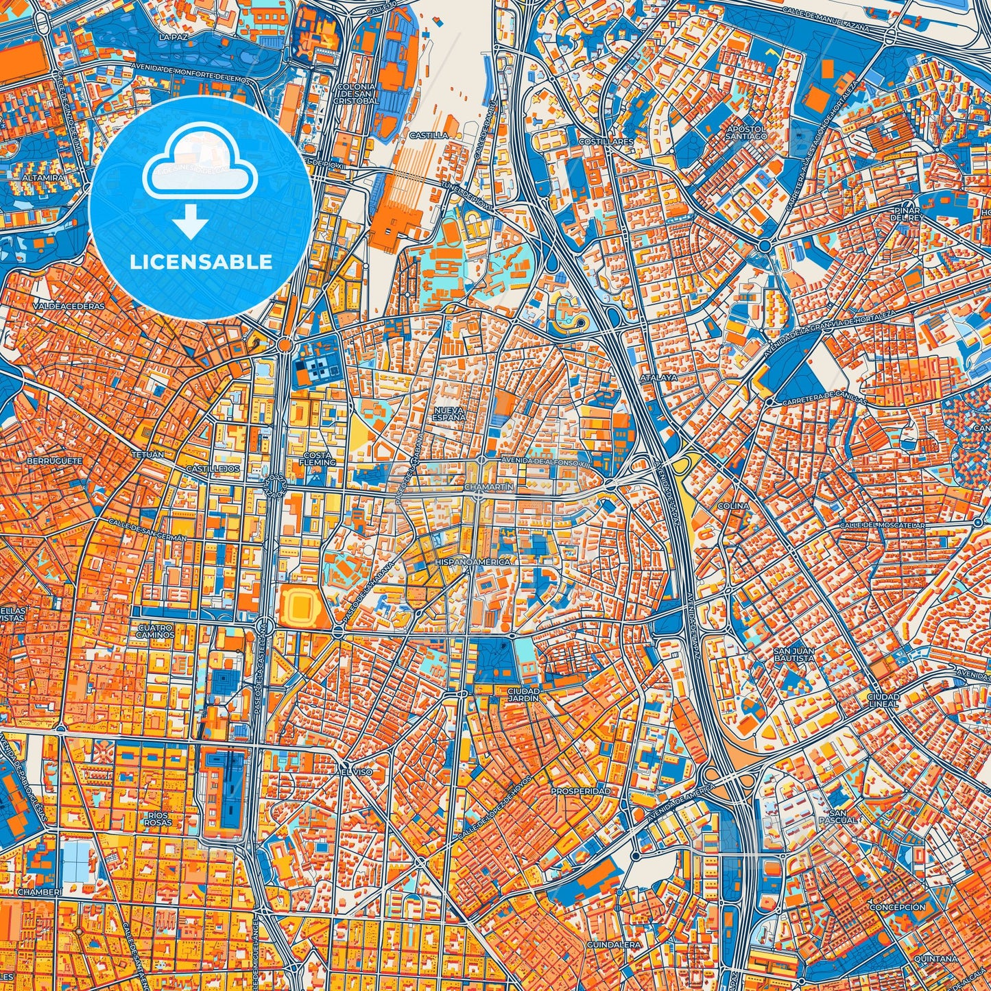Colorful Chamartín Street Map with Labels and Buildings