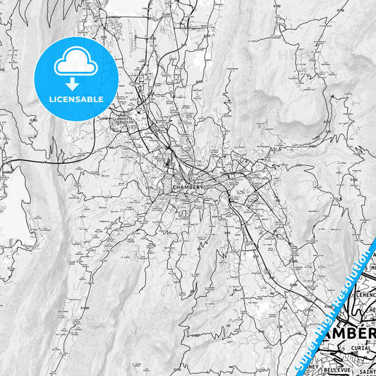 Chambéry, France light map with streetnames, citynames and districts