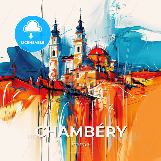 Vibrant Chambéry, France - A Painting Of A Building - Square format print template