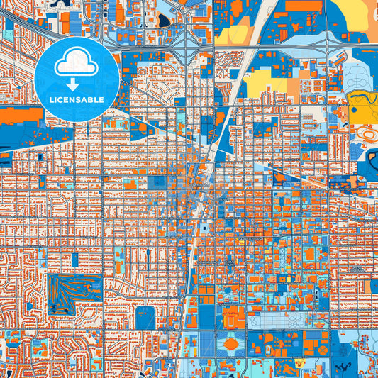 Colorful Champaign Street Map with Labels and Buildings