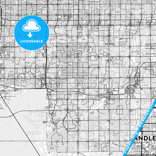 Chandler, Arizona light map with streetnames, citynames and districts