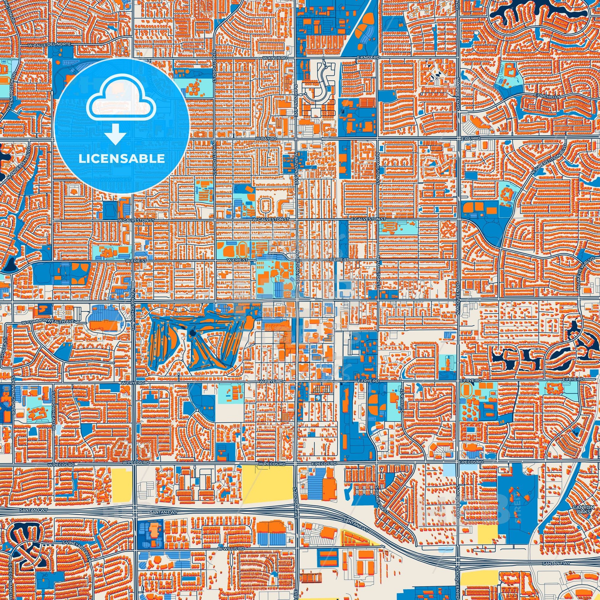 Colorful Chandler Street Map with Labels and Buildings