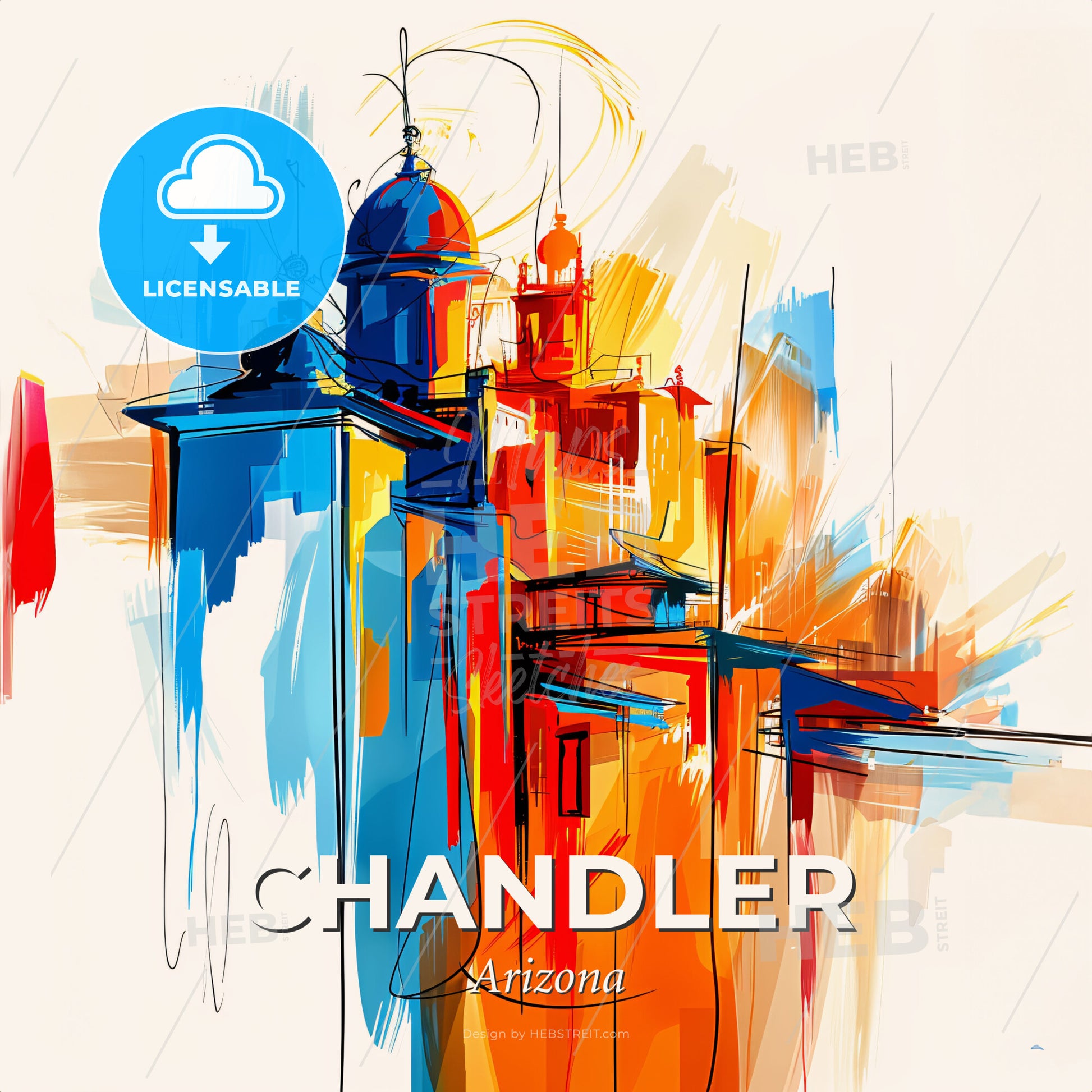 Vibrant Chandler, Arizona - A Colorful Drawing Of A Building - Square format print template