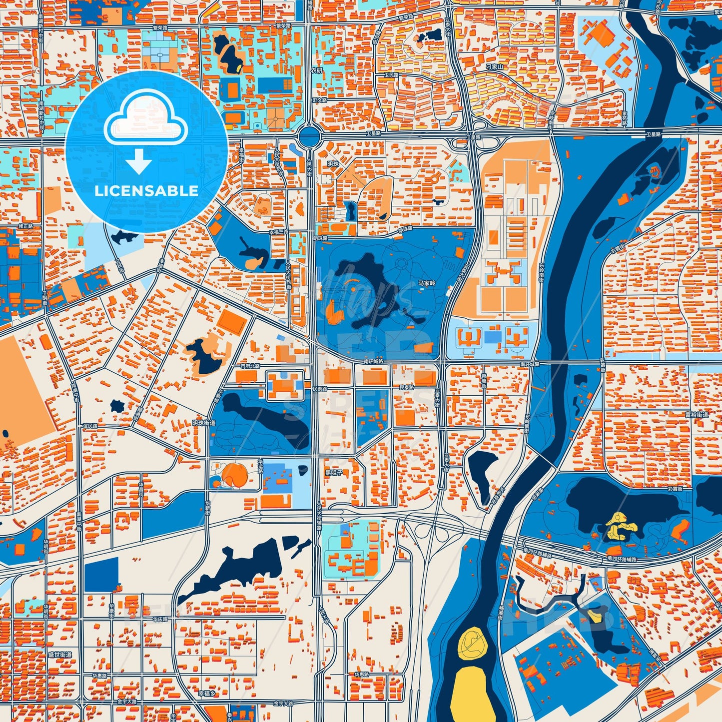 Colorful Changchun Street Map with Labels and Buildings