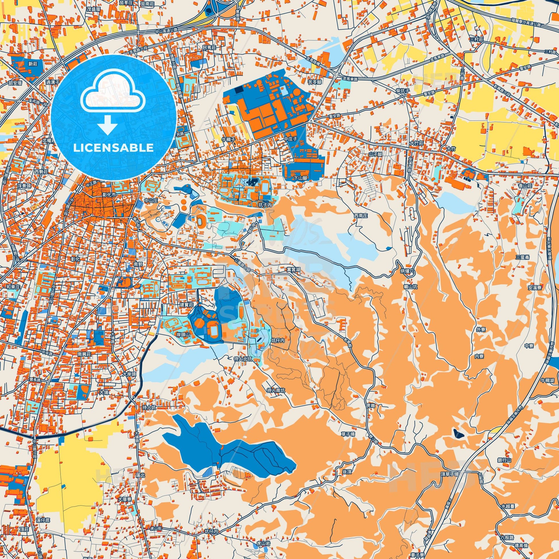 Colorful Changhua Street Map with Labels and Buildings