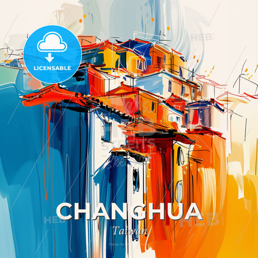 Vibrant Changhua, Taiwan - A Painting Of A Colorful City - Square format print template