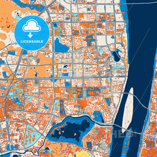 Colorful Changsha Street Map with Labels and Buildings