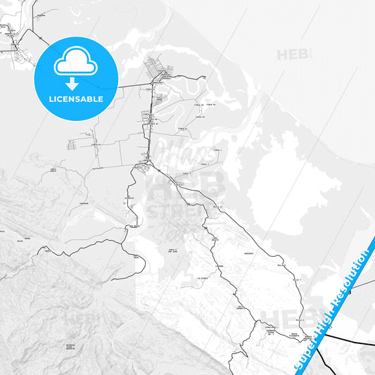Changuinola, Panama light map with streetnames, citynames and districts