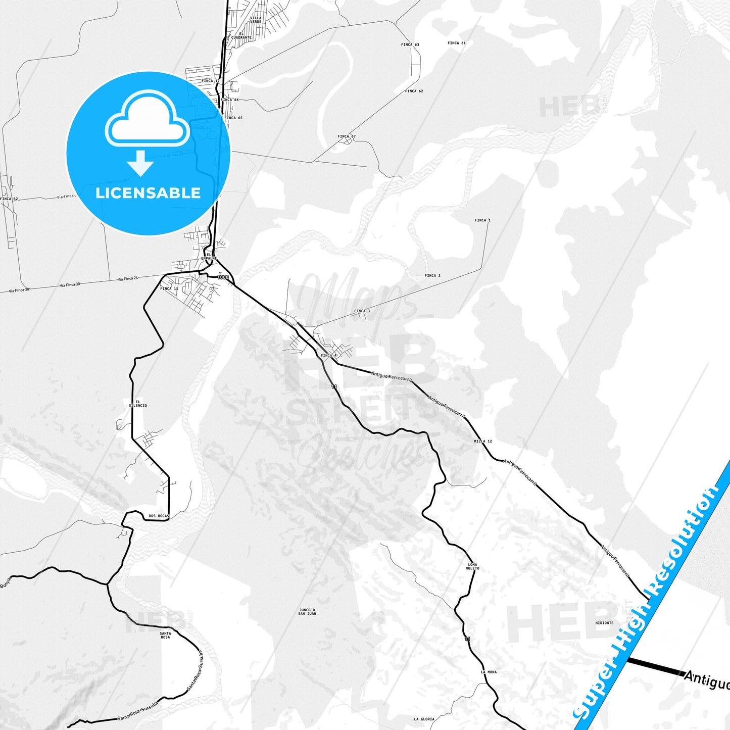 Changuinola, Panama Light Map with Street Names, City Names, and Districts