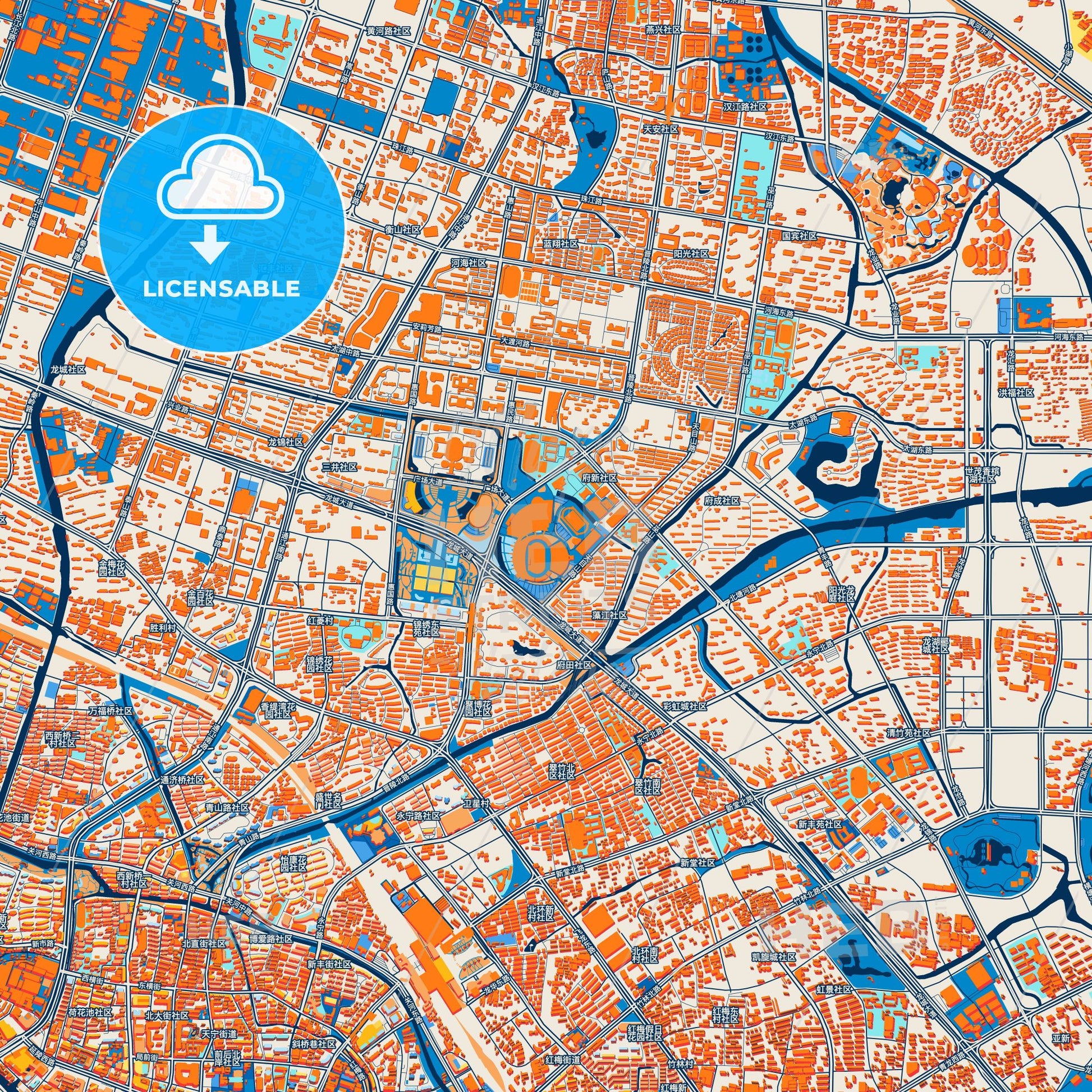 Colorful Changzhou Street Map with Labels and Buildings