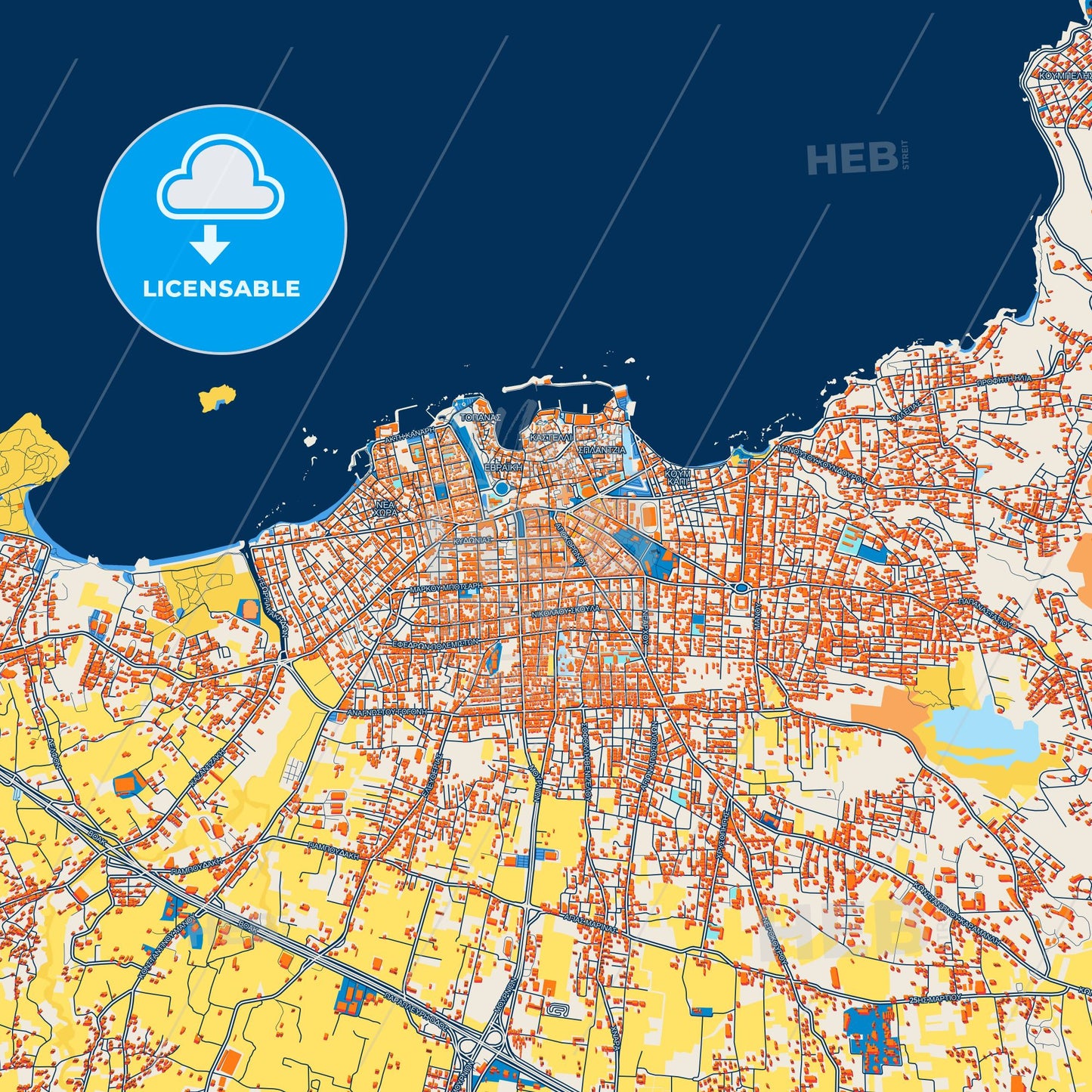 Colorful  Chania Street Map with Labels and Buildings