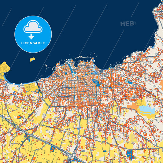 Colorful  Chania Street Map with Labels and Buildings