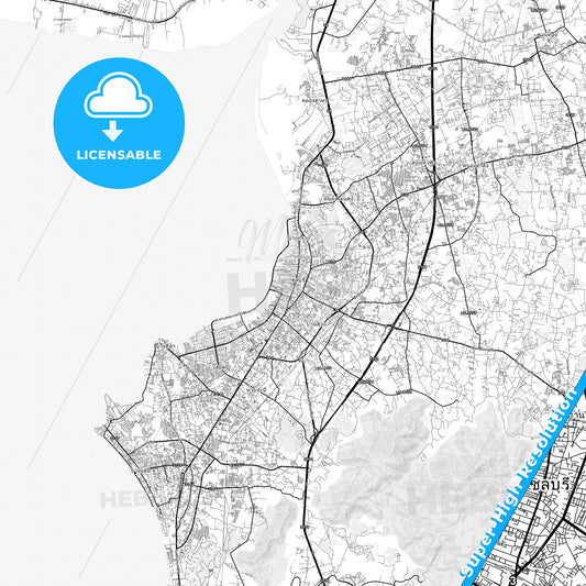 Chaophraya Surasak, Thailand light map with streetnames, citynames and districts
