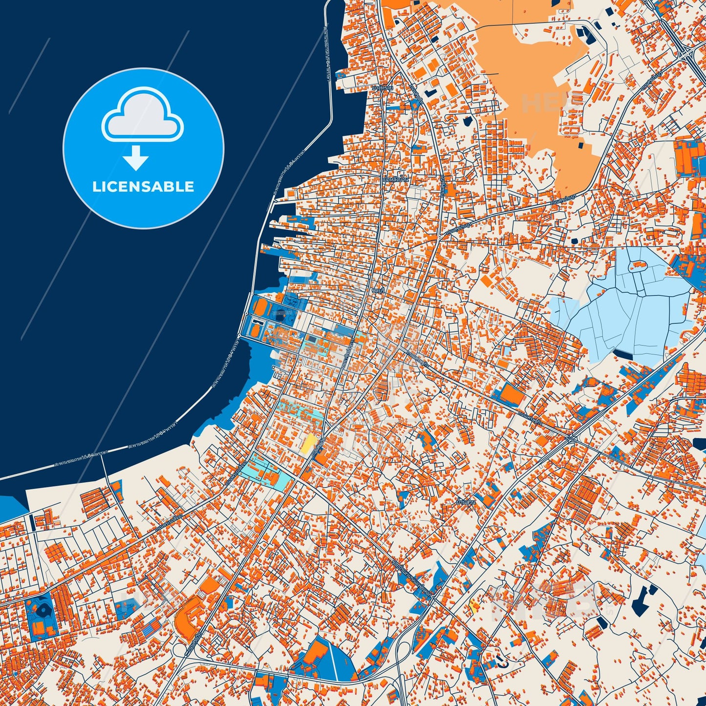 Colorful Chaophraya Surasak Street Map with Labels and Buildings