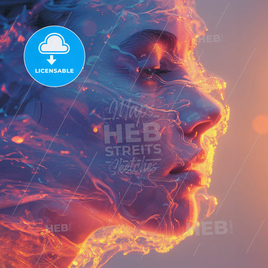 Chaos in Color - A womans face with a transparent face