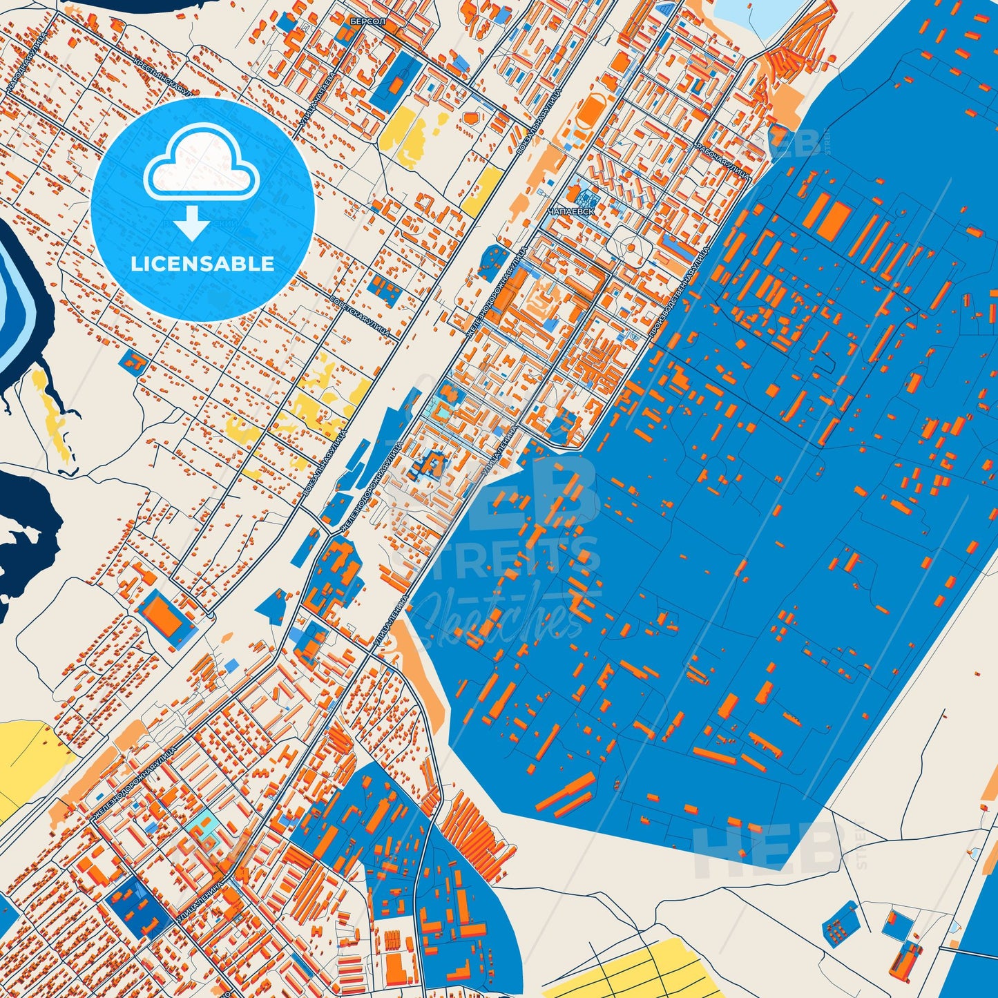 Colorful Chapayevsk Street Map with Labels and Buildings