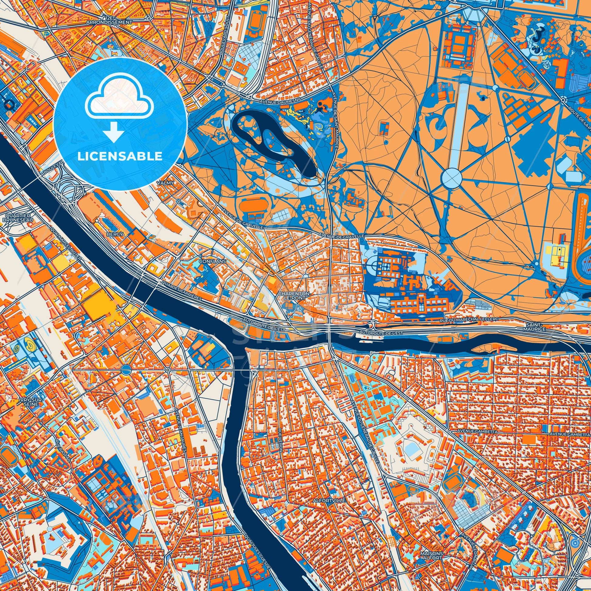 Colorful Charenton-le-Pont Street Map with Labels and Buildings