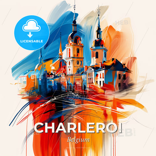 Vibrant Charleroi, Belgium - A Painting Of A Building - Square format print template