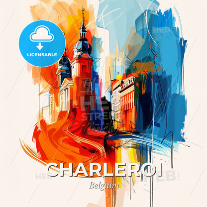 Vibrant Charleroi, Belgium - A Painting Of A Building With Towers - Square format print template