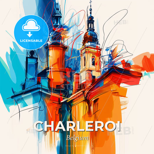 Vibrant Charleroi, Belgium - A Colorful Painting Of A Building - Square format print template