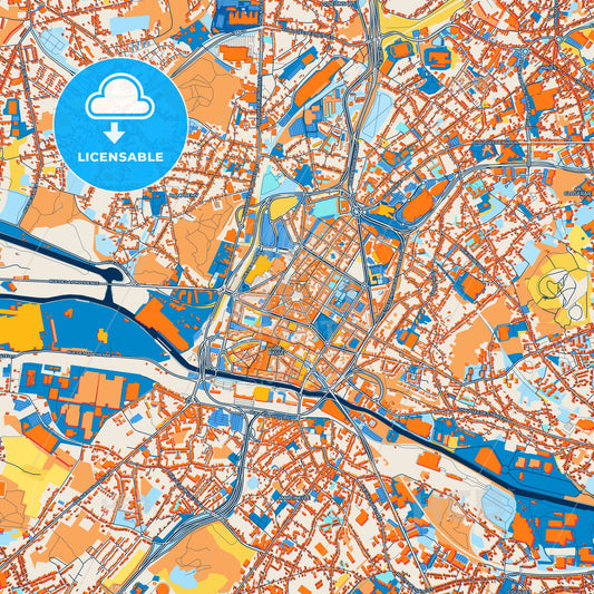 Colorful Charleroi Street Map with Labels and Buildings