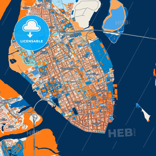 Colorful Charleston Street Map with Labels and Buildings
