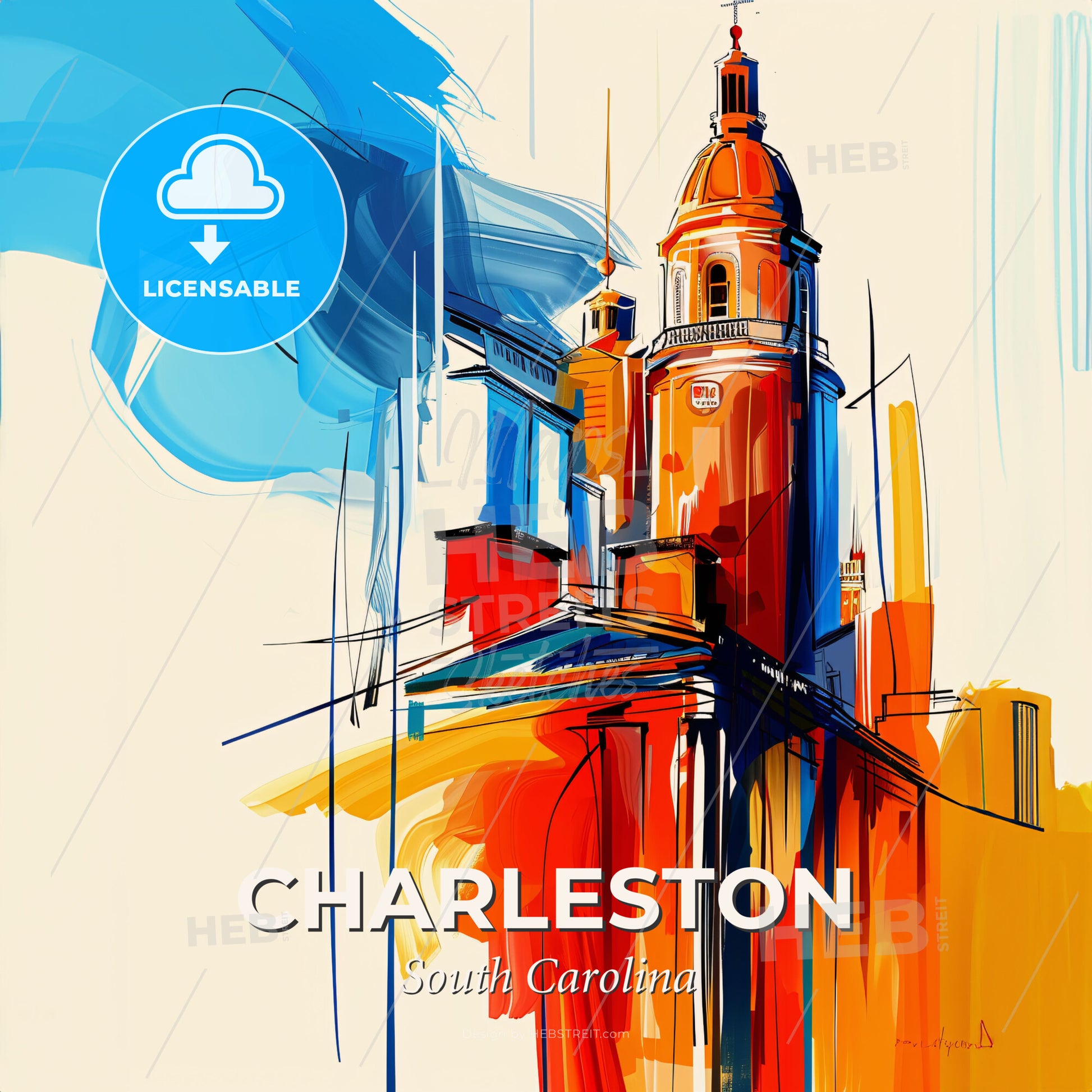 Vibrant Charleston, South Carolina - A Painting Of A Building - Square format print template