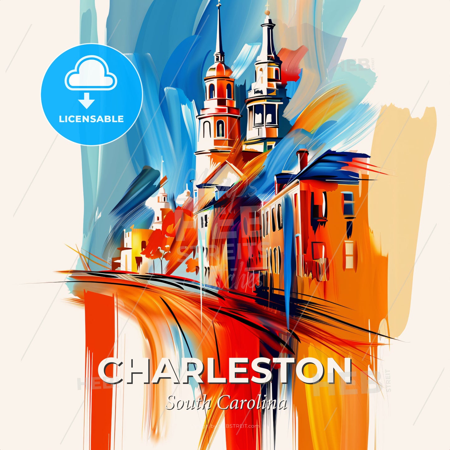 Vibrant Charleston, South Carolina - A Painting Of A Building - Square format print template