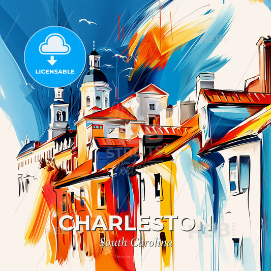 Vibrant Charleston, South Carolina - A Painting Of A Building - Square format print template