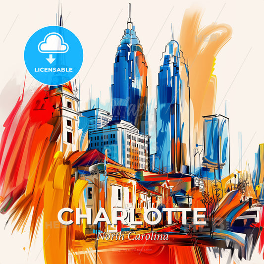 Vibrant Charlotte, North Carolina - A Colorful Cityscape With Tall Buildings - Square format print template