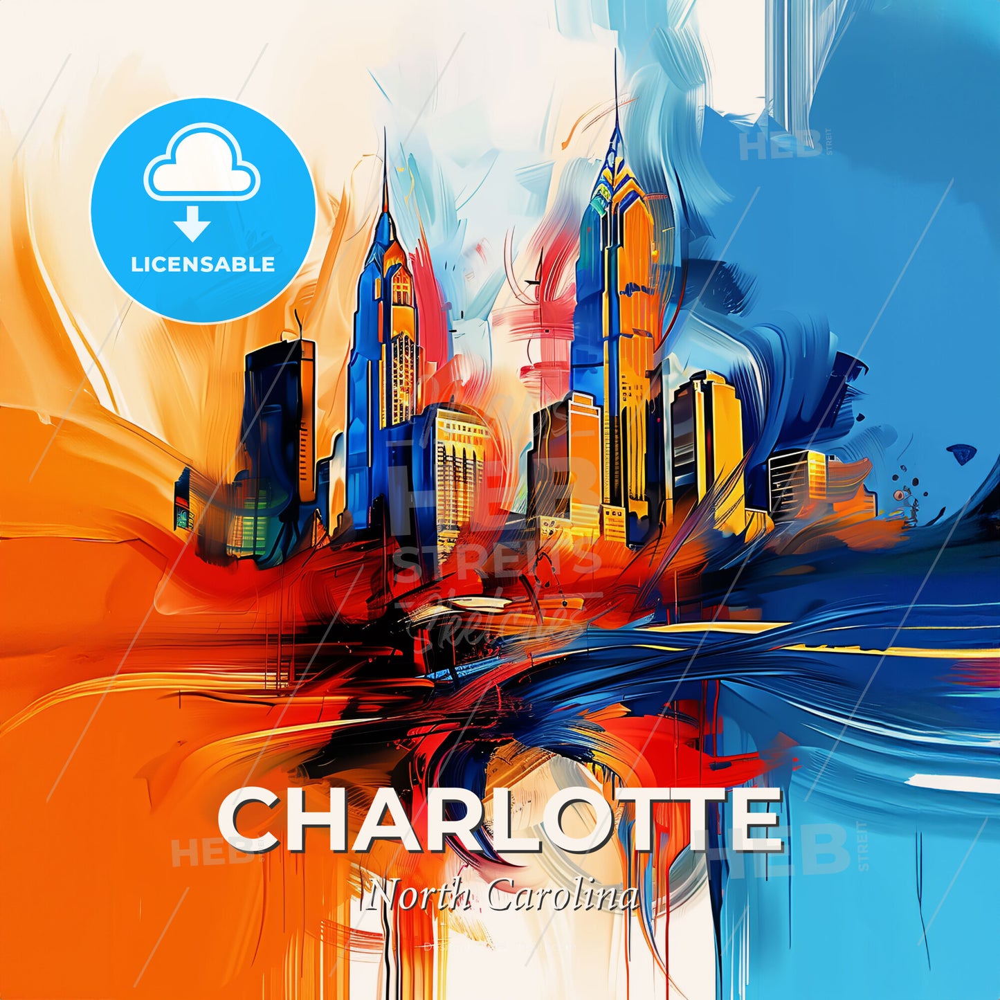 Vibrant Charlotte, North Carolina - A Colorful Cityscape With A Swirl Of Paint - Square format print template