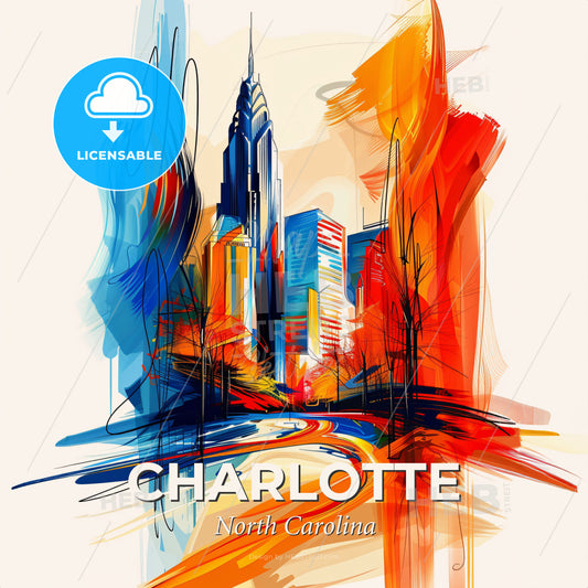 Vibrant Charlotte, North Carolina - A Colorful Cityscape With Trees And A Road - Square format print template
