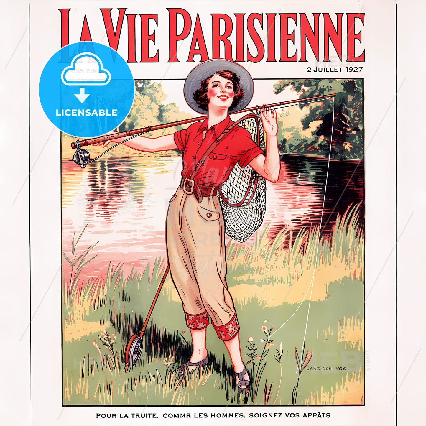 Charming 1927 Vintage French Fishing Scene: La Vie Parisienne Cover Art