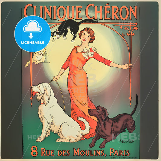 Charming Art Nouveau Veterinary Clinic Poster with Whimsical Pets
