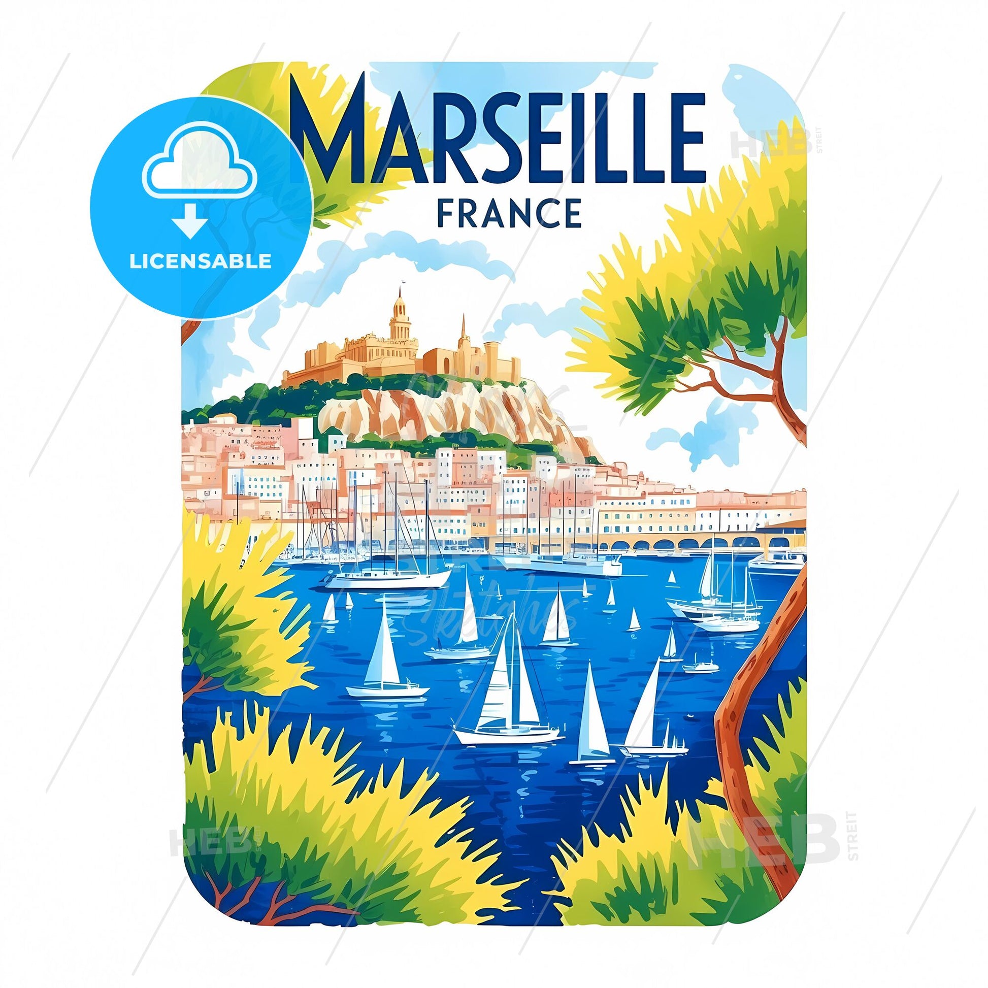 Charming Marseille: A Nostalgic Mediterranean Escape in Vintage Travel Art