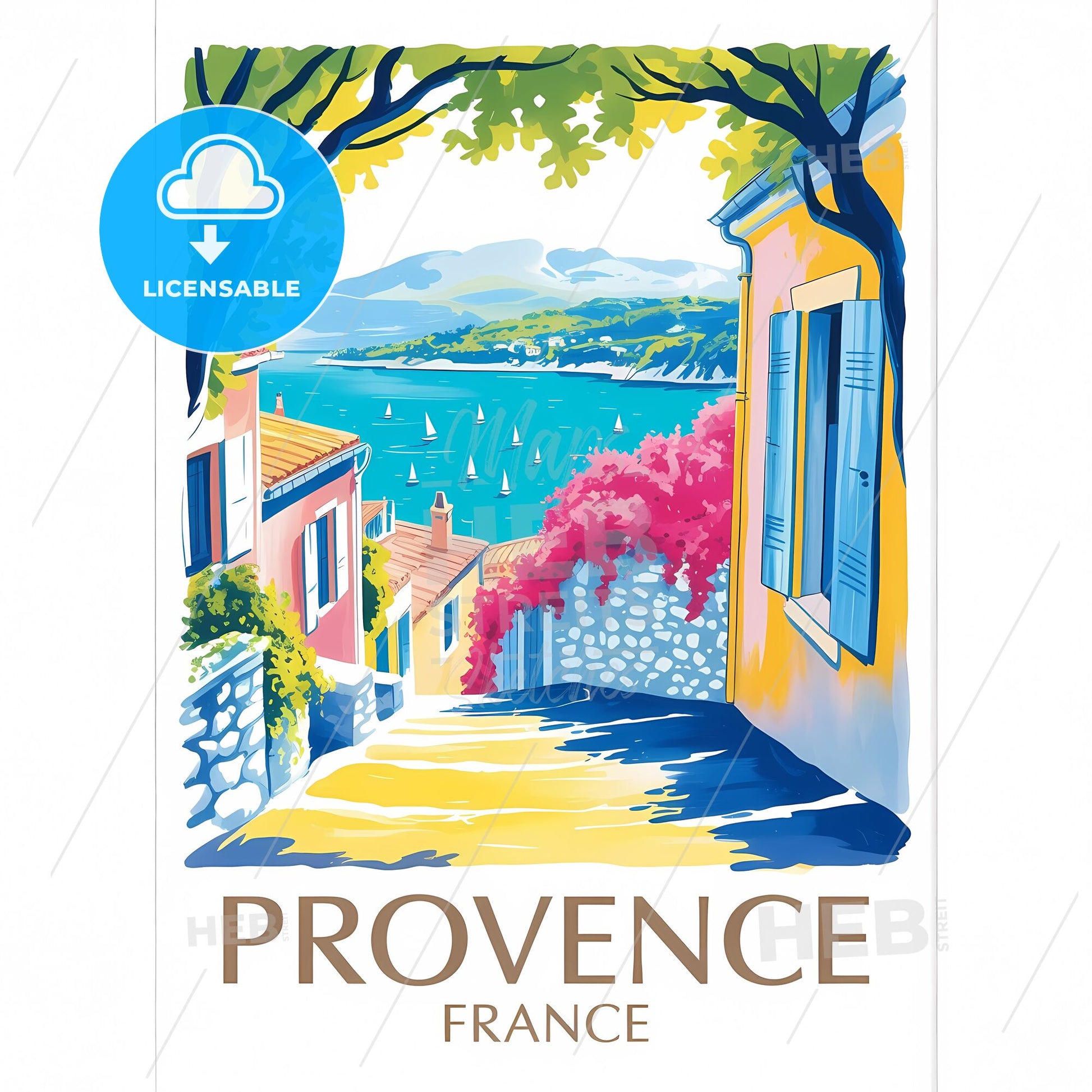 Charming Mediterranean Escape: Provence Hillside Village Print