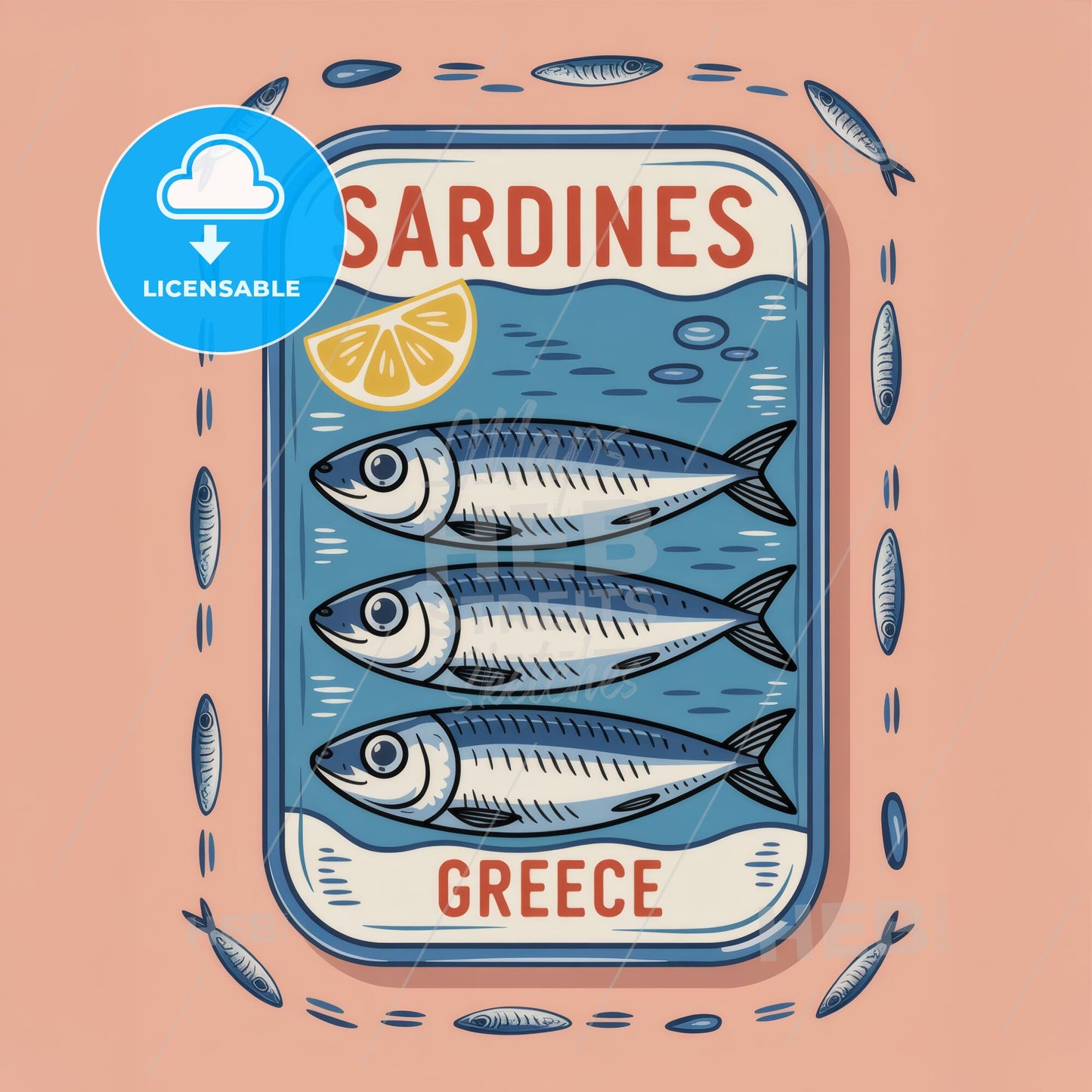 Charming Mediterranean Sardine Can Art Print – Folk Style with Rustic Elegance