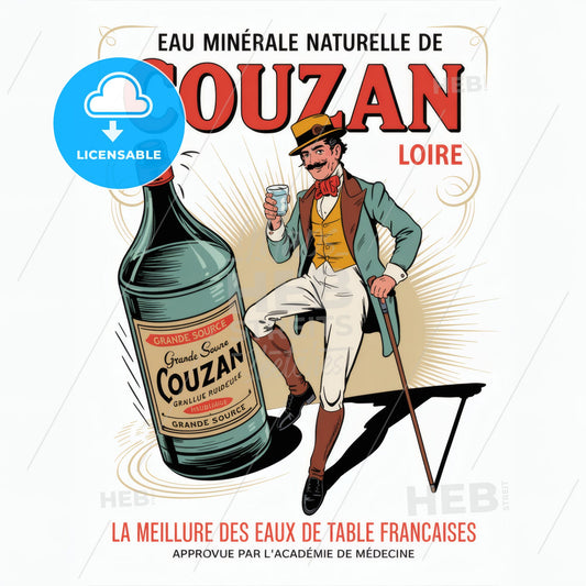 Charming Vintage French Eau Minérale Couzan Poster: Iconic 19th Century Art
