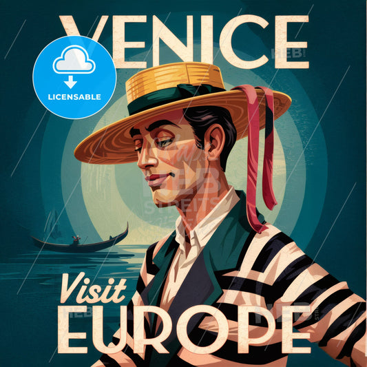 Charming Vintage Venice Gondolier Print - Timeless European Travel Poster Art