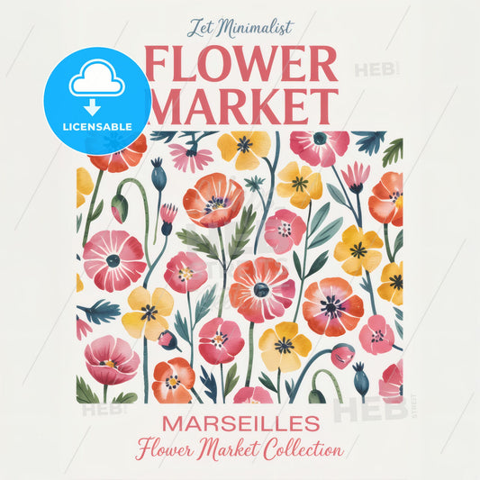 Charming Watercolor Floral Print: 'Flower Market' with Poppies & Wildflowers