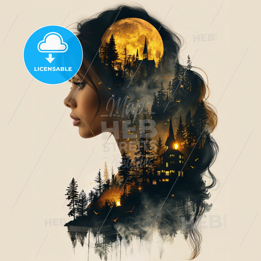 Chasing Fireflies: Magic Under the Moonlight - A womans face with a moon and trees