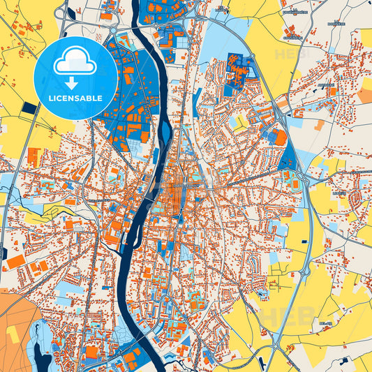 Colorful Châtellerault Street Map with Labels and Buildings