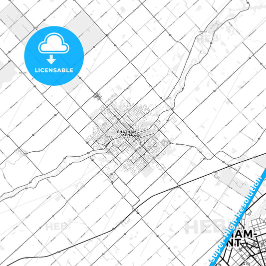 Chatham-Kent, Canada light map with streetnames, citynames and districts
