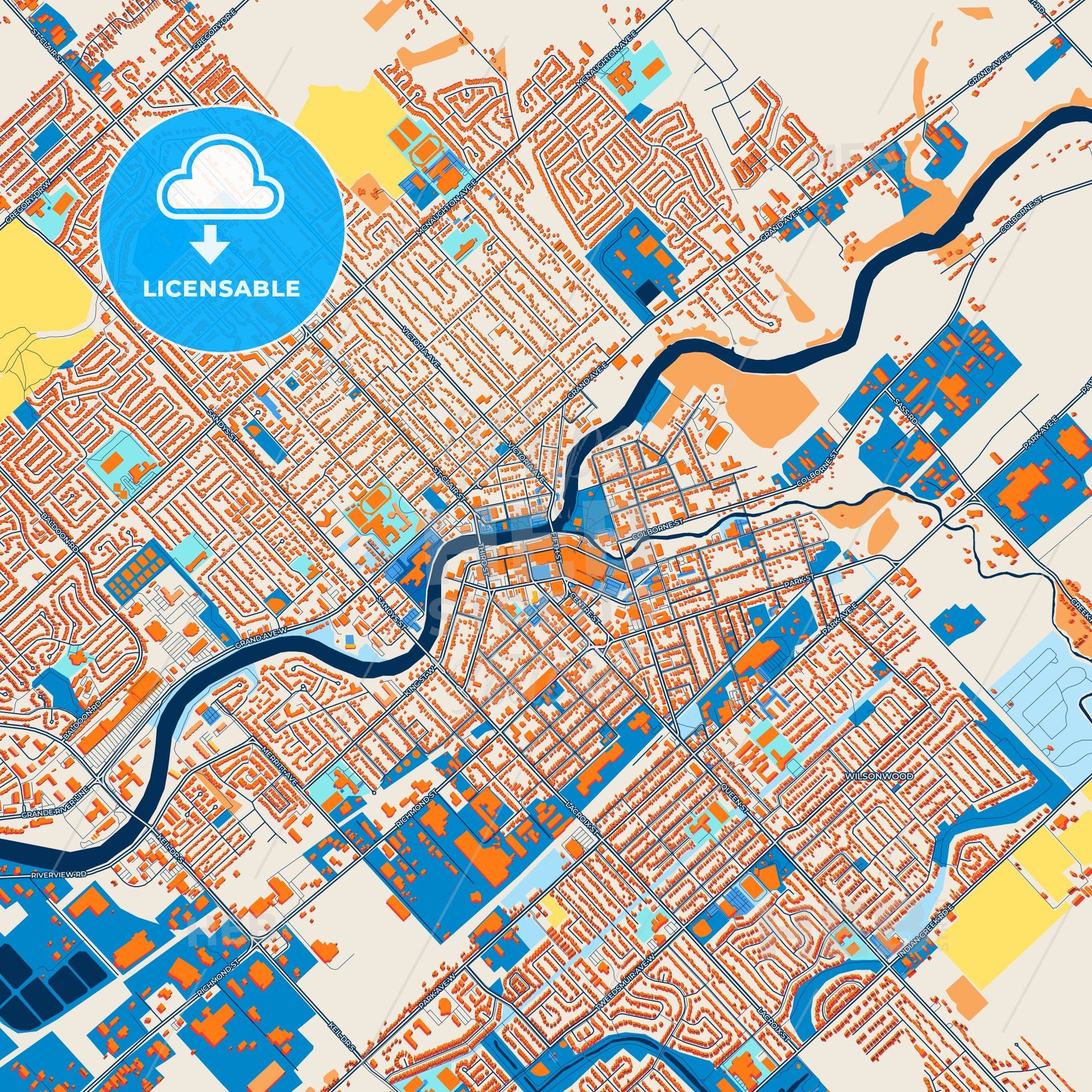 Colorful Chatham-Kent Street Map with Labels and Buildings